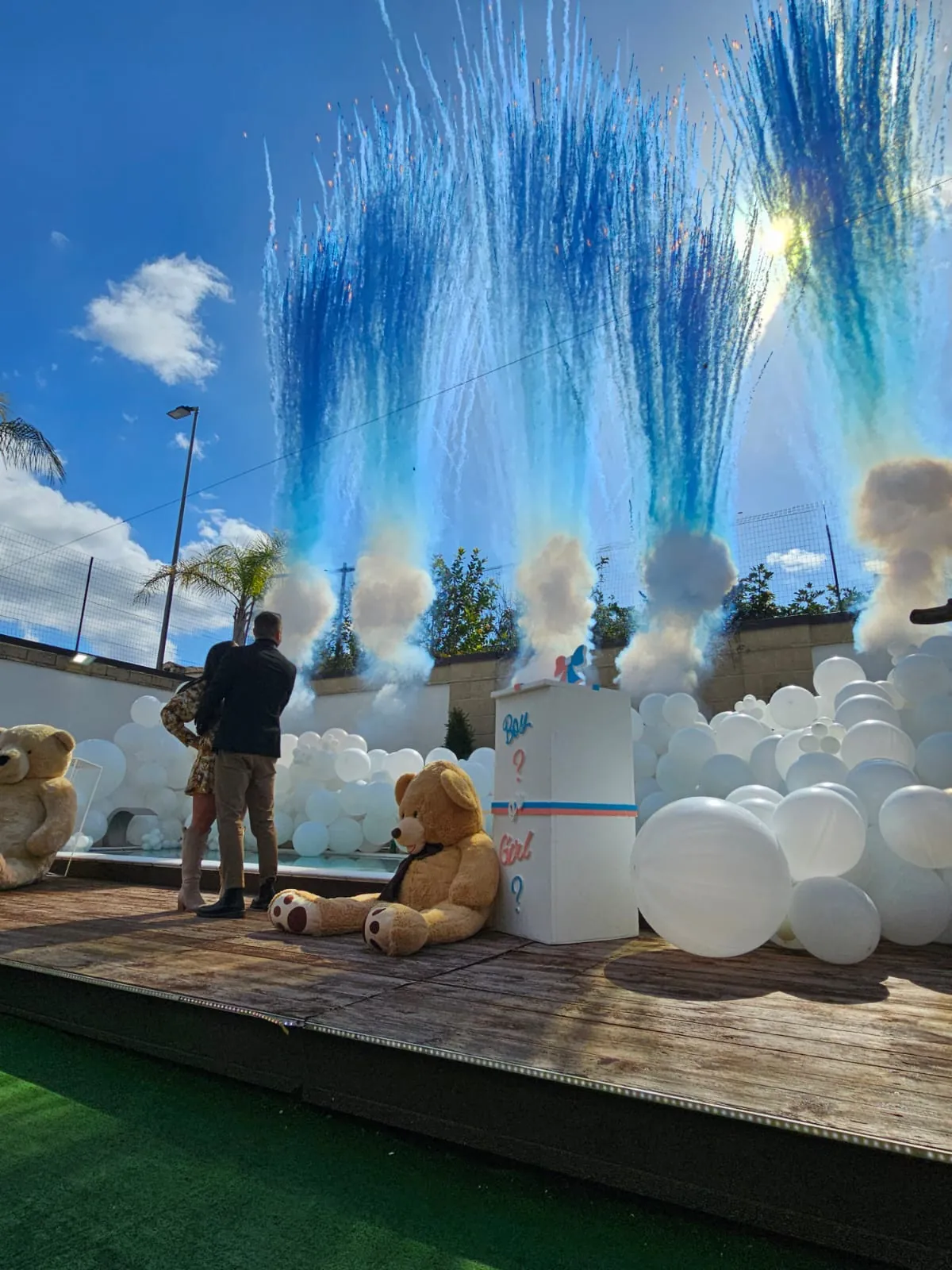 Allestimento gender reveal in sala Ohana